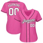 Custom Pink White Pinstripe White-Black Authentic Baseball Jersey